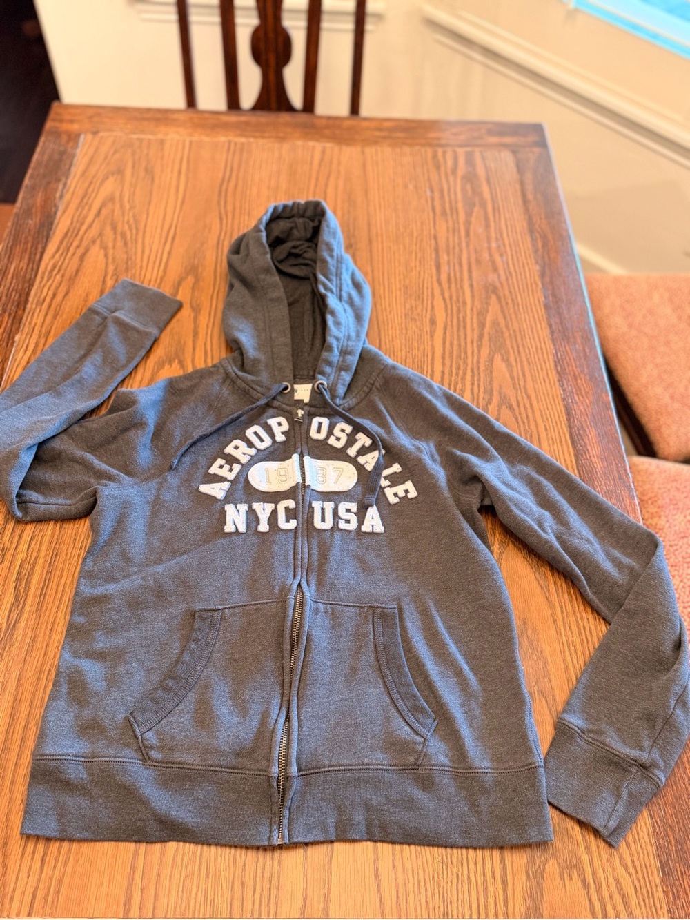 Aeropostale Gray Fleece zip up Hoodie with Label